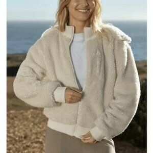 Beyond Yoga Adventure Hooded Faux Shearling Hoodie Jacket Sherpa Fleece Ivory